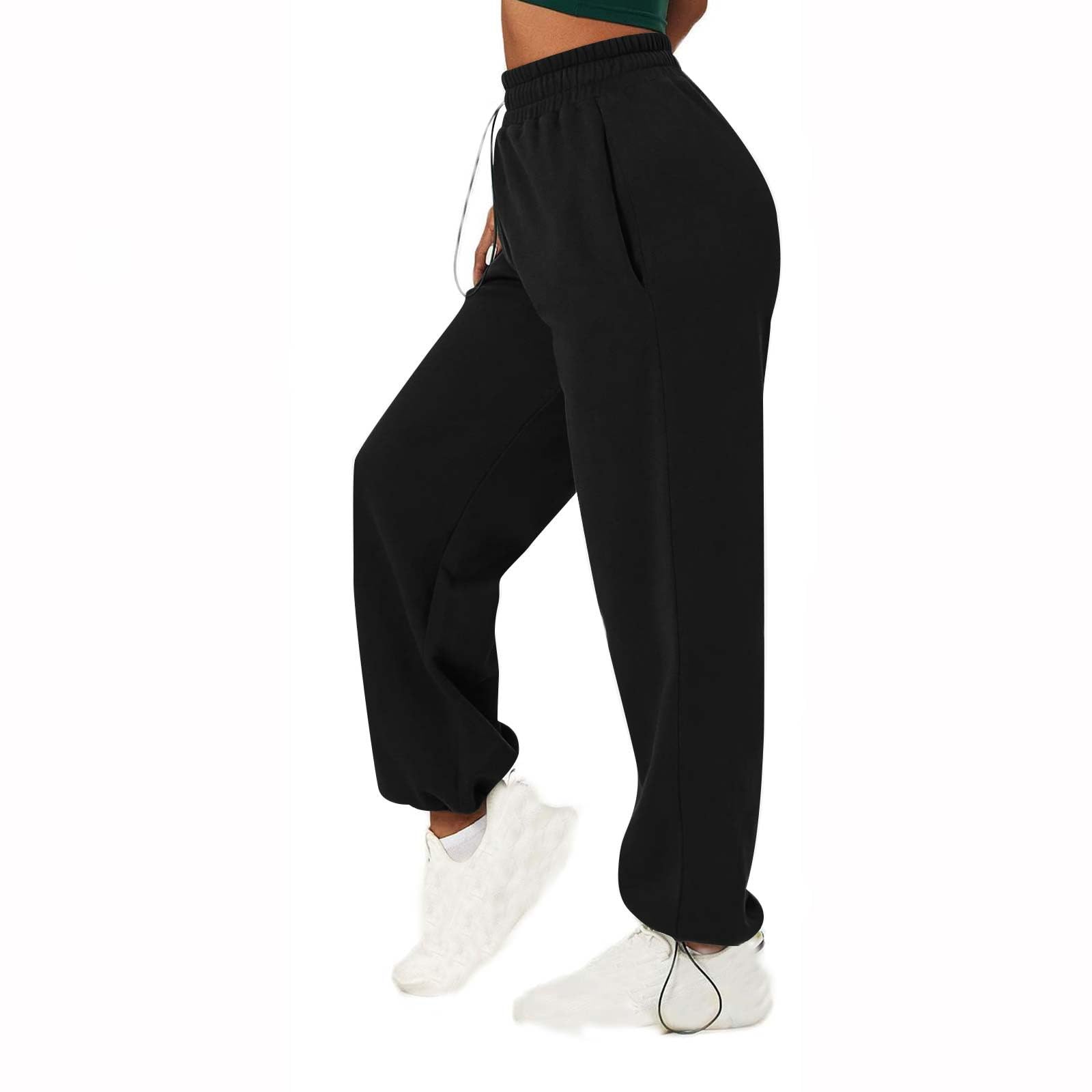 XUNRYAN Womens High Waisted Baggy Sweatpants 2023 Trendy Winter Fall Jogger Pants Y2k Trendy Lounge Trousers with Pockets Black