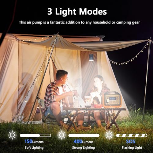 Image of ICEKATI - Portable Air Pump for Inflatables, Rechargeable Mini Inflation Pump with Camping Light for Pool Floats, Swimming Rings, Air Mattress, Pads for