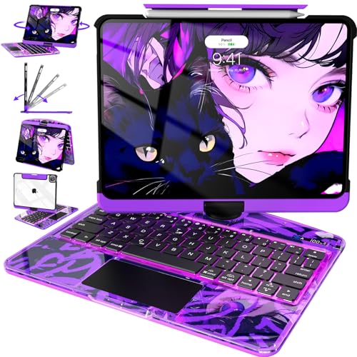 Image of Intermerge for iPad 9th 10.2 inch Keyboard Case, 360 Transparent Multi-Touch Trackpad, 7-Color Backlit Keyboard, Pencil Holder, Type-C, Power Indicator for 9th / 8th / 7th - Neon Pulse