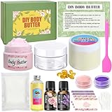 JUYRLE Body Butter Making Kit- Shea Butter Lotion Making Kit, DIY Crafts for Adults with Organic Shea Butter, Sweet Almond Oil, Mica Powder, Natural Whipped Body Butter Maker Skin Care Gifts for Women