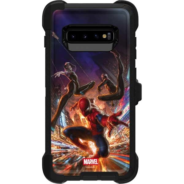 Skinit Decal Phone Skin Compatible with OtterBox Defender Galaxy S10 Plus - Officially Licensed Marvel Spiderman Group Wall Design