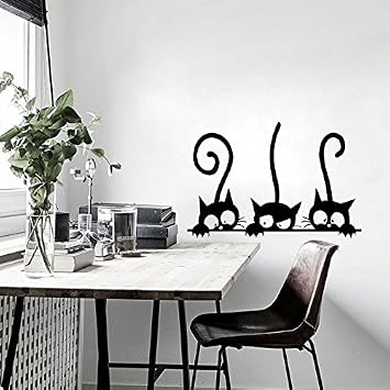 Decaltor Cat Wall Decal - Printed PVC Wall Sticker, Art Deco Wall Decor for Home and Office - Removable, Fade-Resistant Black Vinyl Sheet, 8 x 12