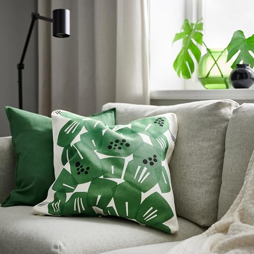 Housse de coussin UNDERBLOMMA 50x50 cm motif fleur blanc vert pour canape