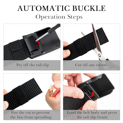 Linkidea Men's Plus Size Canvas Belt, 79"" Extra Long Polyester Belt with Metal Automatic Buckle, No Holes Invisible Belt Buckle Gift for Men, XXX-Large, Black2