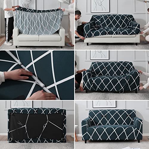 Image of HOKIPO 95% Polyester, 5% Spandex Elastic 1 Seater Sofa Cover Stretchable Slipcover, Teal Diamond (AR-4093-D22)