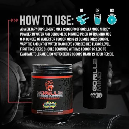 Image of Gorilla Mode Nitric Upgraded Stimulant Free Pre-Workout - Best Tasting and Most Effective Stimulant Free Pre-Workout /Massive Pumps . Vasodilation . Power / 780 Grams (Rainbow Sherbet)