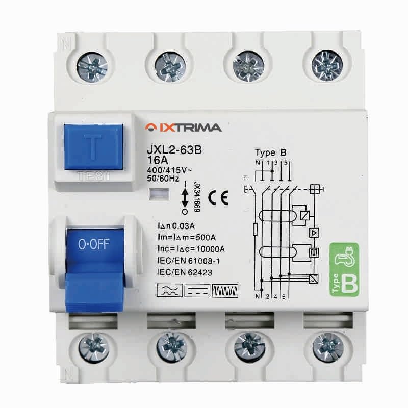 Interruttore Differenziale Puro Magnetotermico 4P 16A 30mA CURVA B 6KA AC/DC 380V 30mA CURVA B per Guida DIN - 4 Moduli DIN - Protezione Circuiti e Sicurezza Impianti