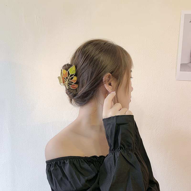 Miniatura 6 de Pinzas para el cabello de metal gris y morado con hojas de flores, pinzas para el cabello grandes, antideslizantes, no se rompen, pinzas de sujeción