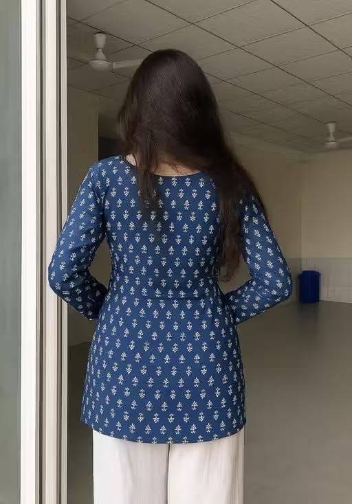 Image of FELISIA Women's Rayon Floral Printed Full Sleeves Square Neck Short Kurti, Bell Sleeves, Short Kurti for Woman, Stylish Ethnic Top, Daily Casual Western & Office wear, Regular Fit