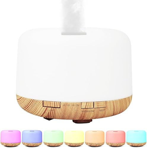Vista 14 de Difusor de aceite esencial de alta calidad de 16.9 fl oz, humidificador ultrasónico silencioso de aromaterapia 4 en 1, 7 luces LED