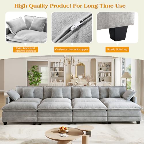 Image of Hanherry Modular Sectional Sofa,Cloud Couch for Living Room,Modern Deep Seat Sofa Chenille Fabric Comfy Couches with Throw Pillows & Movable Ottoman for Apartment