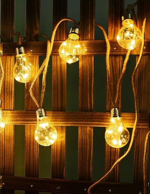 Solar Outdoor String Lights, 10Ft Vintage Rope Hemp Solar Patio Lights, Waterproof Warm White Solar Powered String Lights with 10 Shatterproof Bulbs for Garden Fence Stairs Balcony