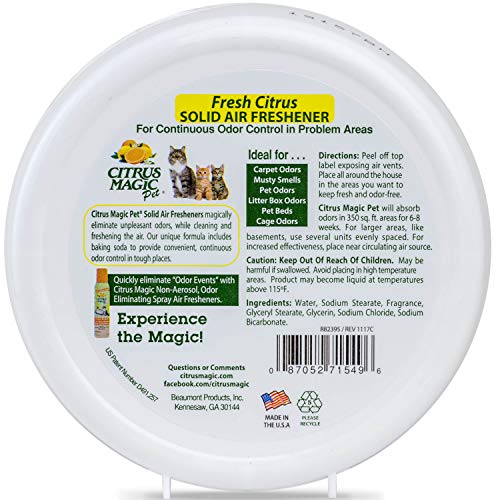 Image of Citrus Magic Pet Odor Absorbing Solid Air Freshener for Home, Air Purifier, Fresh Citrus, Must have Pet Supplies, 8 Oz (Pack of 12)