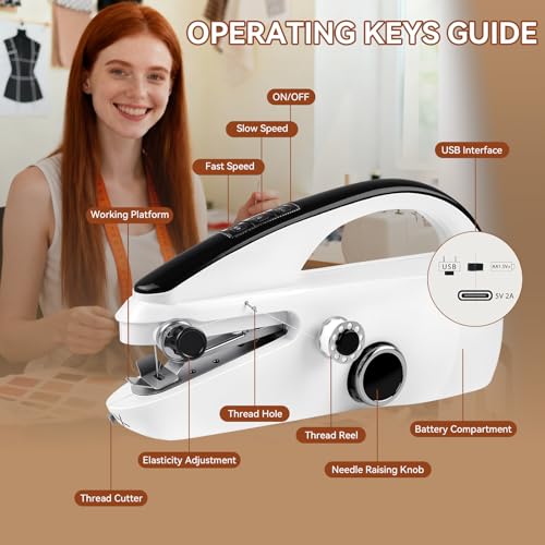 Image of Handheld Sewing Machine,Portable,Mini Sewing Machine,Easy to Use,Fast Sewing Speed,Suitable for Sewing Clothes,Fabric,DIY Home Machine for Beginners