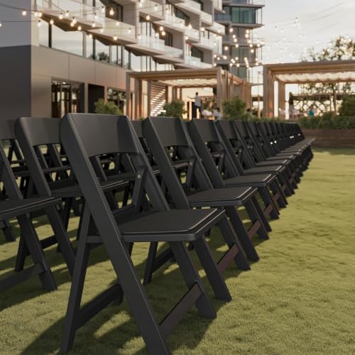 Image of Flash Furniture Hercules Tucker Commercial Black Resin Folding Chair - Lightweight, Vinyl Padded Removable Seat, Indoor Outdoor Use, Event & Wedding Ready