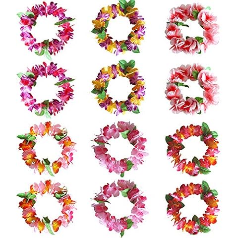 Hawaiian Flower Headband Tropical Hawaii Luau Leaf Crown Hair Hoops Wreath Women Floral Headpiece Hairband Hair Bands Summer Beach Vacation Party Decoration Cosplay Costume Hair Accessories 12 Pack Cover
