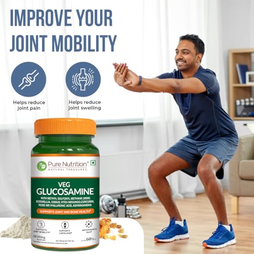 Image of Pure Nutrition Vegan Glucosamine MSM with Boswellia - 180 Veg Tablets (60x3) | Joint & Cartilage Support | Relieves Pain & Stiffness | Reduces Inflammation | Enhances Bone & Muscle Strength | Plant-Based Joint Health Supplement