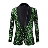 HJQSC Men Colorful Velvet Shiny Sequins Suit Lapel Slim Fit Stylish Blazer Jacket Dress Suit Costume Homme Stage Clothes (as1, Alpha, xx_l, Regular, Regular, Green)