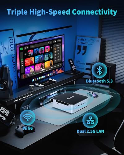 Image of Getorli Mini PC Ryzen 7 H 255 (8C /16T, Up to 4.9GHz), 16GB DDR5 1TB PCIe 4.0 SSD Desktop Computer, Radeon 780M Graphics, Support Quad Display 4K, WiFi 6, BT 5.3, Dual 2.5G LAN, USB4 for Gaming /Office