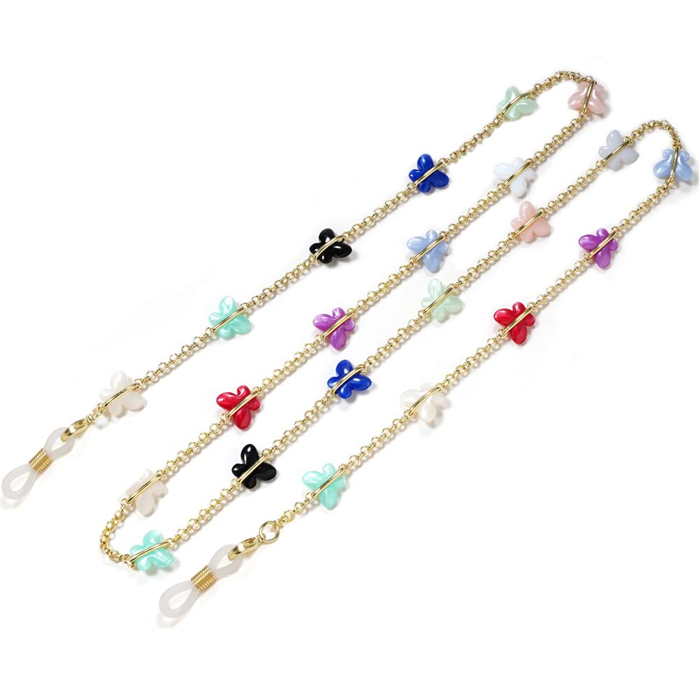 Schlichte, vielseitige Brillenketten, Brillenketten, Sonnenbrillen-Gurthalter, Schmetterlings-Stil, Brillen-Halterkette for Damen(Multicolore)