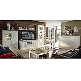 Lomadox Landhaus Wohnwand inkl. Anrichte und Couchtisch in Pinie weiß mit Abs. Taupe