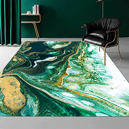 makeups1 Vintage Oriental Traditional Short Pile Carpet Dark Green Gold Liquid Abstract Marble Swirl Dining Room Entryway Living Room Bedroom Non-Slip Washable Rugs 80 X 200 CM