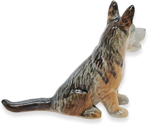 Miniatura 7 de Pequeña figura de perro pastor alemán de pie marrón y negro de 3 pulgadas de largo, hecha a mano en miniatura, hecha a mano, de cerámica, perros