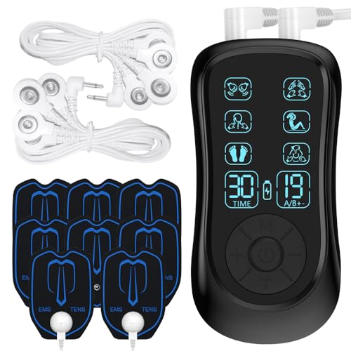CLIUNT EMS TENS Gerät Schmerztherapie mit 8 Stück Pads, 2 Kanäle TENS Reizstromgerät mit 8 Stück Pads, 6 Modi und 19 Intensitäten, TENS/EMS Gerät Schmerztherapie Muskelstimulator