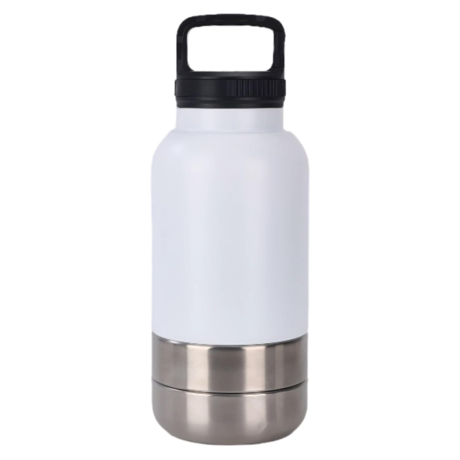 Edelstahl Hundetrinkflasche mit Futter- und Wassernäpfen, Tragbarer Haustier-Reise-Spender für Spaziergänge im Freien, Weiß