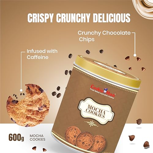 Image of CookieMan Mocha Coffee Cookies with Choco Chips Tin Box, 600g | Coffee Time Cookies Snack | Gift Hamper For Friends & Family | Freshly Baked Australian Cookies