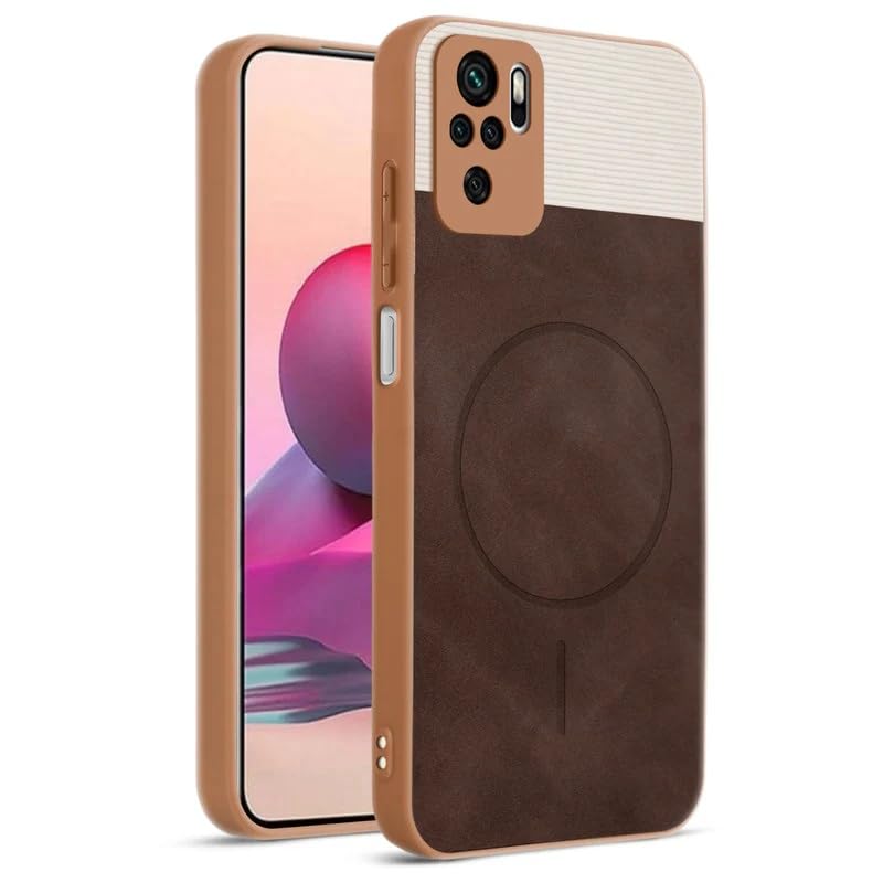 Image of Bintage case Macc-Safe Design Hard Light Weight Back Case | Soft Border Camera Protect | Dual PU Leather Finish Back Cover Compatible for Mi REDMI Note 11 SE - White & Cherry Brown