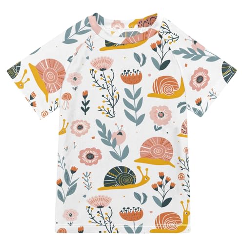 ALAZA Boys Swim Shirts Toddler Rash Guard Short Sleeve Rashguard Snails Flowers UPF 50+ 11-12T