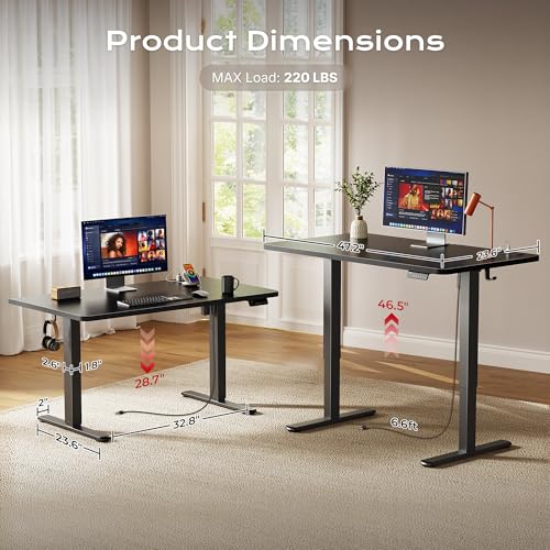 Image of Huuger Electric Standing Desk with Power Outlets and USB-C Port, 47 X 24 Inch Height Adjustable Desk, Sit Stand Desk for Home Office, Computer & Gaming Desk with 4 Presets, Stable Steel Frame, Black