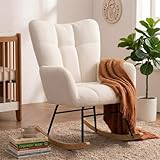 Skandiquip Nursery Rocking Chair, Rocking Chairs for Nursery, Baby Rocker Chair, Glider Rocker, Anti-Tip Safety Design, 440 Lb Weight Capacity, Cotton Fabric Cover, White