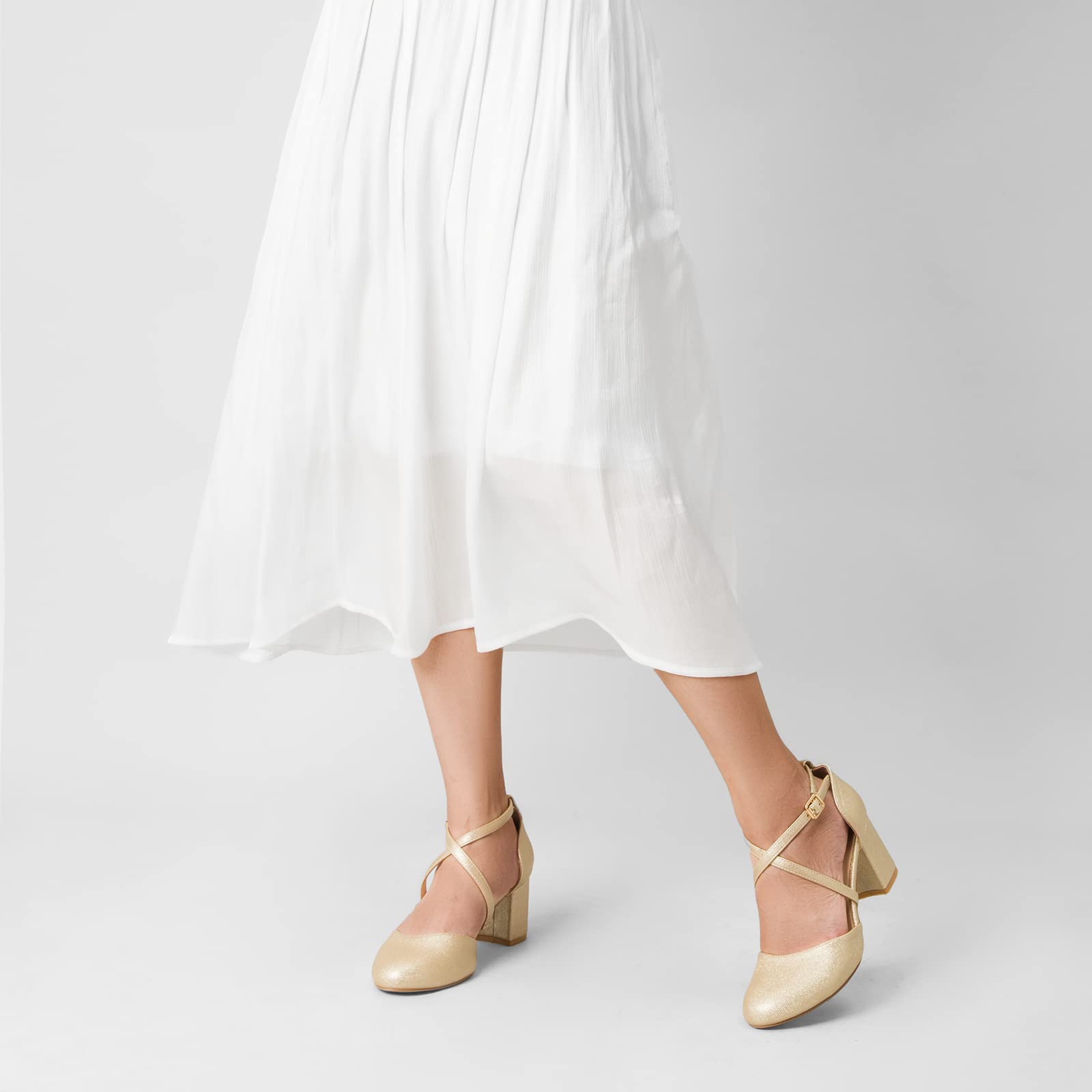 Greatonu Scarpe col Tacco Donna Eleganti Decollete a Cinturini Incrociati Punta Chiusa Sandali con Tacco da Sposa Decolte Tacco Medio Largo