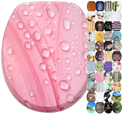 Abattant WC frein de chute soft close - Grande sélection - Finition de haute qualité - Fixation facile (Pink Flower)