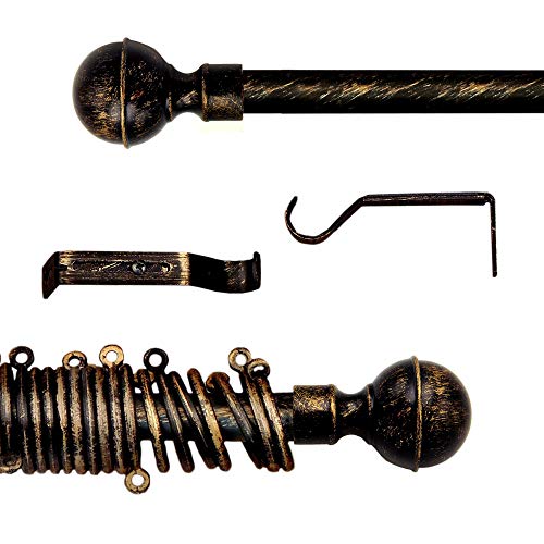 AT17 Tringle à Rideaux Extensible, Barre à Rideaux Shabby Chic et Romantique - Sphère - 120-210 - Diamètre 2 cm - Noir/Or - Métal Cover