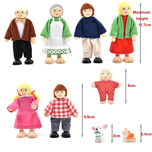 Wooden Dolls House People with Cat and Dog, Happy Family Dolls figures Set for Dollhouse Playset Accessories Gift - Image 2