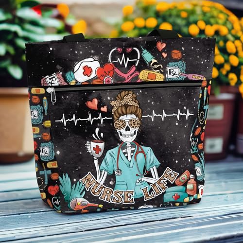 Image of 84hoods Large Waterproof Tote Bag with Pockets and Zipper for Work. Gift for Nurse. Shoulder Bag for Women.