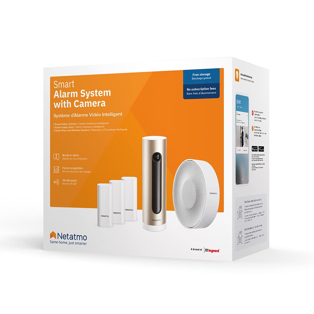 Netatmo Sistema di allarme video intelligente completo, telecamera WiFi da interno + sirena wireless 110 DB + 3 rilevatori di apertura per porte e finestre, NBU-ICSS-EU