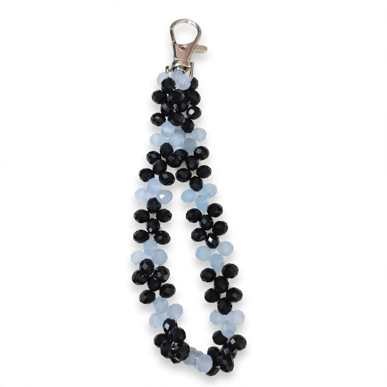 Beaded Phone Charm skyblue-black Strap with Metal Clasp | Black & Sky-Blue Crystal, Handmade, Keychain & Bag Accessory, Lightweight, Multi-Use-image-15