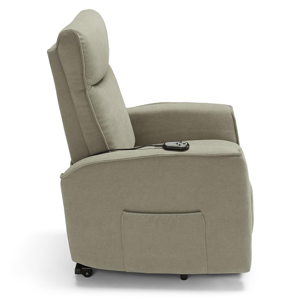 REDÒKASA Poltrona relax elettrica LONDRA per anziani, 2 motori, 2 ruote posteriori, Kit Optional Batteria, sistema reclinazione e alzapersona, tessuto idrorepellente (Senza Kit Batteria, Tortora)