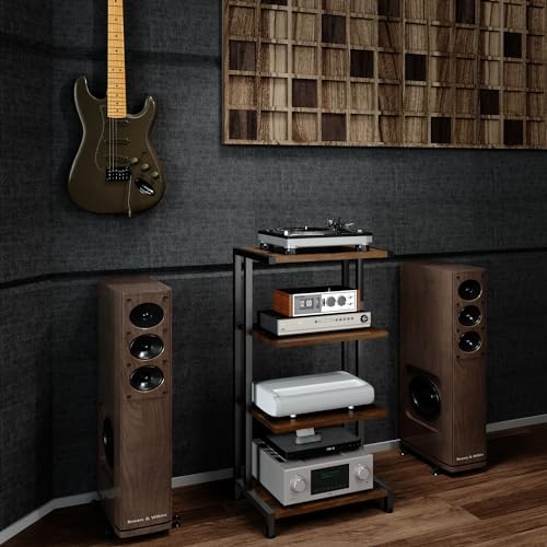 X-Cosrack 4-Tier Av Media Stand Corner Shelf Wooden Corner Shelves Component Cabinet Stereo Audio Rack Stand Tower Perfect For Dvd Players:Game Console:Tv Box:Cable Box:Xbox:Wifi Router thumb #1