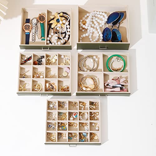 Tian Ye Zhou Jewelry Box For Women 6-Layer Jewelry Organizer With Makeup Mirror And Lockbuckle 5-Layer Drawer Storage Necklace Ring Earrings Large Jewelry Boxes (Army Green) #TOP5