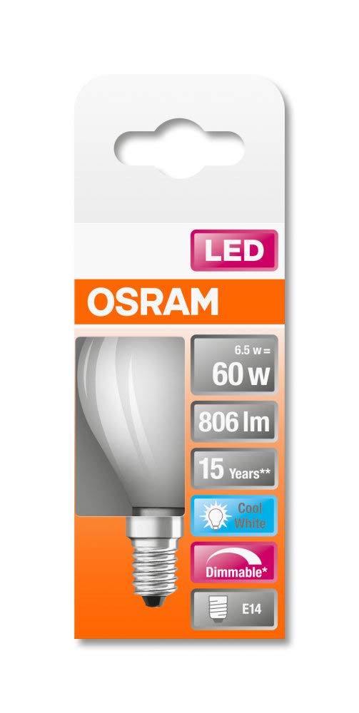 OSRAM Lot de 10 x Ampoule LED | Culot: E14 | Blanc froid | 4000 K | 6,50 W | équivalent à 60 W | LED Retrofit CLASSIC P DIM