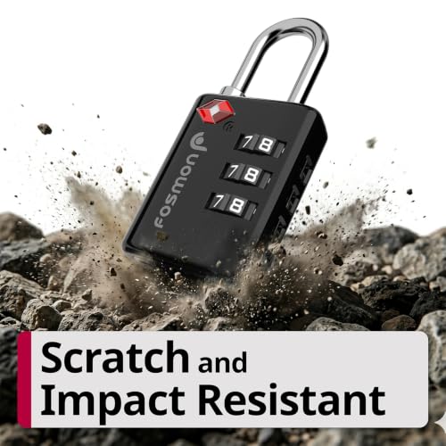 Image of Fosmon TSA Approved Locks for Luggage. Suitcase Locks with Open Alert Indicator, 3 Digit Combination Padlock with Alloy Body for Travel, Backpack Zipper Anti Theft, Locker, Gym, Tent- Black, 2 Pack