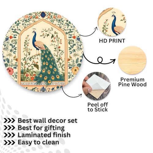 Image of RADIQORE Set of 11 Designer MDF Wooden Wall Hanging for Home Decoration | Office | Gift | Wall Decor Hanging Items | Wall Art | Living Room | Bedroom (peacock)