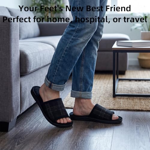 Image of Men's Comfort Open Toe Slippers, Upgraded 60D Memory Foam Bedroom Slip on