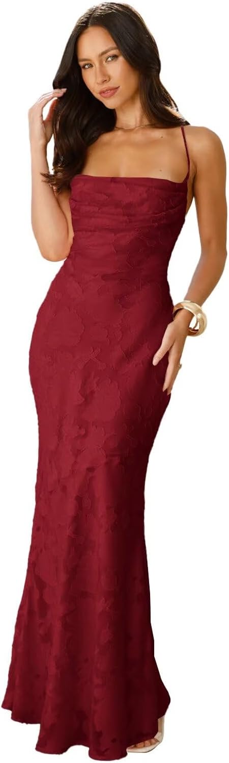 Floral Bridesmaid Dresses Maxi Cowl Neck Spaghetti Strap Mermaid Formal Evening Gowns