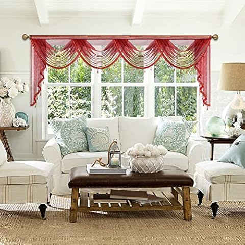 ELKCA Sheer Curtain Valance for Living Room,Rod Pocket,1 Panel (Burgundy Red, W110) Cover
